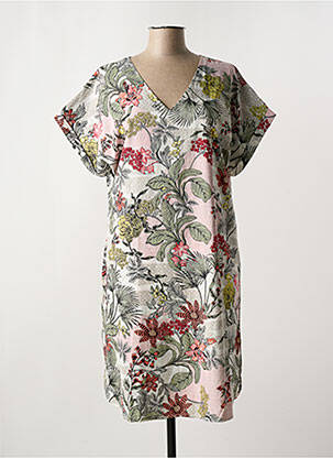 Robe mi-longue imprimé fleurs manches courtes vert ORIENTIQUE NATURALLY femme