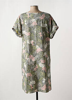 Robe mi-longue imprimé fleurs manches courtes vert ORIENTIQUE NATURALLY femme