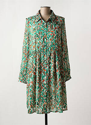 Robe mi-longue coupe fluide manches longues vert LILIE PLUS femme