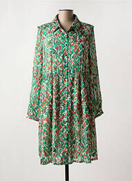 Robe mi-longue coupe fluide manches longues vert LILIE PLUS femme