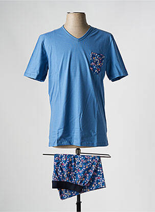 Pyjashort col v bleu EDEN PARK homme