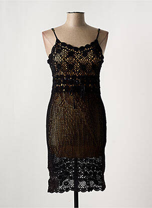 Robe mi-longue tissage crêpe fines bretelles noir MARJOLAINE femme