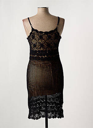 Robe mi-longue tissage crêpe fines bretelles noir MARJOLAINE femme