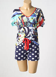 Pyjama col v bleu MASSANA femme