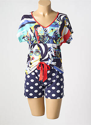 Pyjama col v bleu MASSANA femme