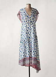 Robe longue imprimé fleurs manches courtes bleu SAM & LILI femme