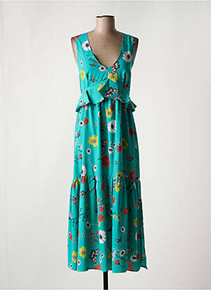 Robe mi-longue imprimé fleurs sans manche vert PURPLE'S femme