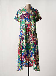 Robe mi-longue coupe fluide manches courtes vert SAM & LILI femme