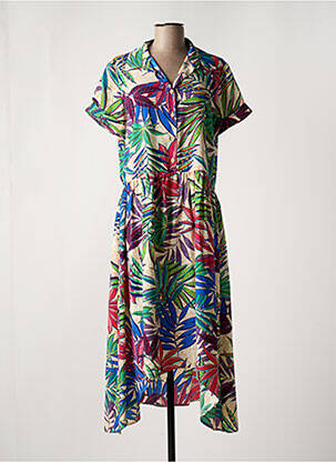 Robe mi-longue tissage crêpe manches courtes vert SAM & LILI femme