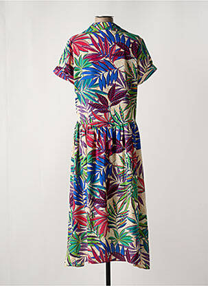 Robe mi-longue coupe fluide manches courtes vert SAM & LILI femme