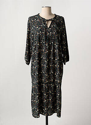 Robe mi-longue imprimé fleurs manches longues vert VIE NOCTURNE femme