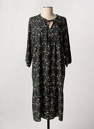 Robe mi-longue imprimé fleurs manches longues vert VIE NOCTURNE femme