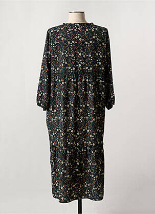 Robe mi-longue imprimé fleurs manches longues vert VIE NOCTURNE femme