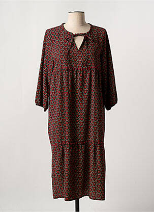 Robe mi-longue imprimé fleurs manches 3/4 rouge VIE NOCTURNE femme