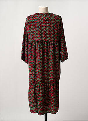 Robe mi-longue imprimé fleurs manches 3/4 rouge VIE NOCTURNE femme