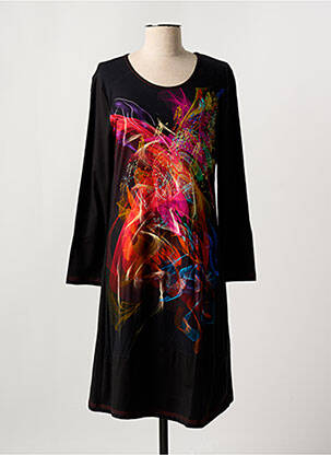 Robe mi-longue imprimé fantaisie manches longues noir FIGURE LIBRE femme