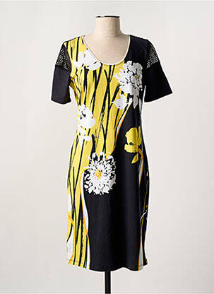 Robe mi-longue imprimé fleurs manches courtes noir DOLCEZZA femme