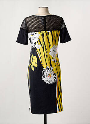 Robe mi-longue imprimé fleurs manches courtes noir DOLCEZZA femme