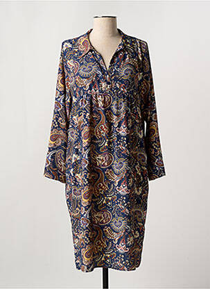 Robe mi-longue imprimé fleurs manches longues bleu VIE NOCTURNE femme