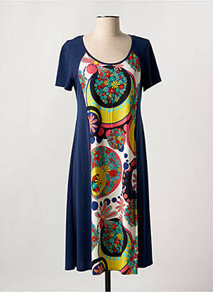 Robe mi-longue imprimé fleurs manches courtes bleu JEAN DELFIN femme