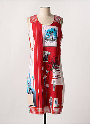 Robe mi-longue imprimé fantaisie sans manche rouge FIGURE LIBRE femme