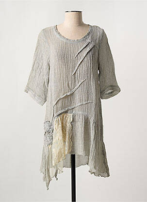 Tunique manches longues tissage crêpe gris MARILU femme