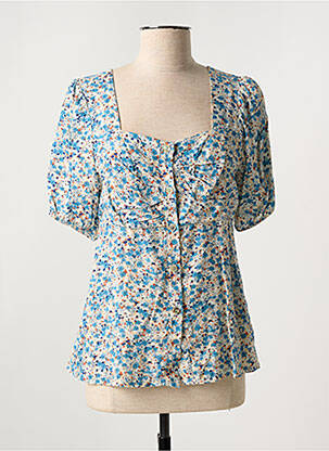 Chemisier imprimé fleurs manches longues bleu QUATTRO femme