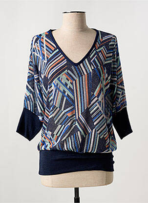 Pull col v manches 3/4 bleu MIELO MODA femme