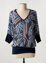 Pull col v manches 3/4 bleu MIELO MODA femme