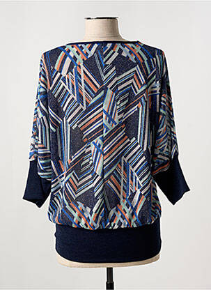 Pull col v manches 3/4 bleu MIELO MODA femme