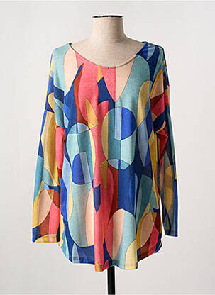 Pull tunique col rond manches longues bleu JOY femme