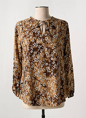 Blouse imprimé fantaisie manches longues marron HALOGENE femme