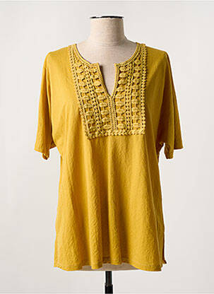 T-shirt col v manches courtes jaune KAKIE femme