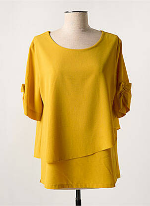 Top coupe fluide manches courtes jaune HALOGENE femme