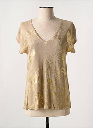 Pull coupe cintrée manches courtes marron LEO & UGO femme