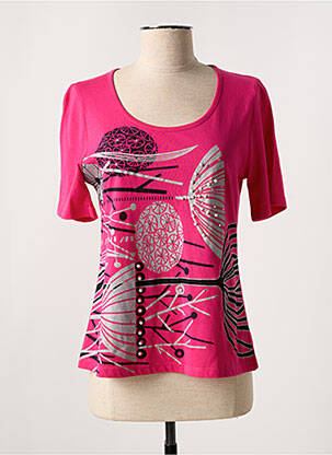 T-shirt sérigraphie avec strass manches courtes rose ALAIN MURATI femme