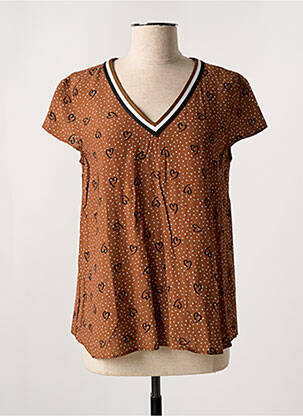 T-shirt col v manches courtes marron DIVAS femme
