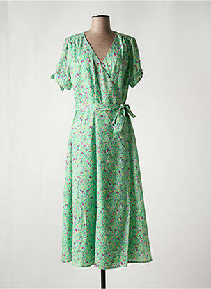 Robe longue imprimé fantaisie manches courtes vert LEO & UGO femme