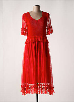 Robe longue manches courtes manches courtes rouge LEO & UGO femme