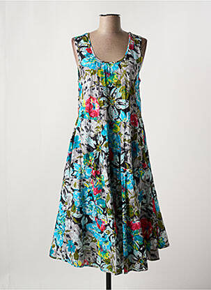 Robe longue imprimé fantaisie fines bretelles bleu DRESS ADDICT femme