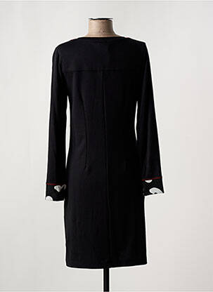 Robe mi-longue imprimé fantaisie manches longues noir DOLCEZZA femme