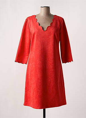 Robe mi-longue coupe évasée manches 3/4 orange HALOGENE femme