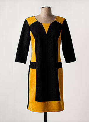 Robe mi-longue imprimé fantaisie manches longues noir HALOGENE femme