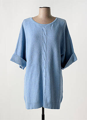 Pull tunique col rond manches courtes bleu MARINA V femme