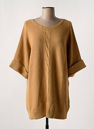 Pull tunique col rond manches courtes beige MARINA V femme