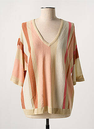 Pull col v manches 3/4 rose MARINA V femme