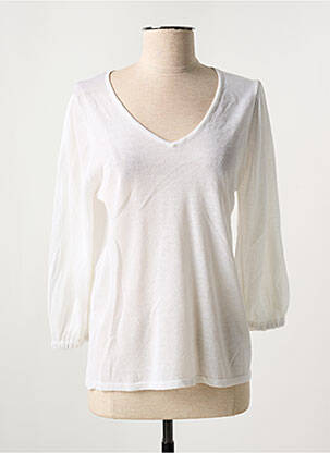 Pull coupe cintrée manches 3/4 blanc MARINA V femme