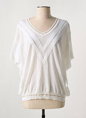 Pull col v manches 3/4 blanc MARINA V femme