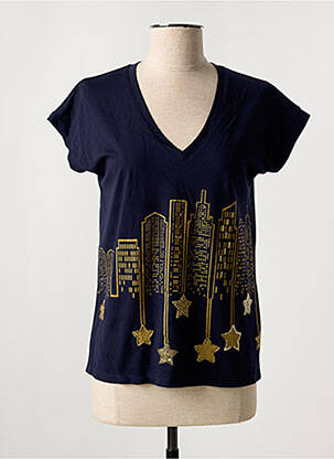 T-shirt sérigraphie avec strass manches courtes bleu LEO & UGO femme