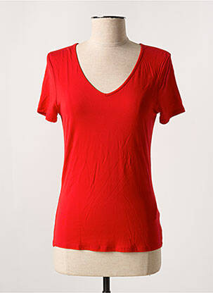 T-shirt col v manches courtes rouge LEO & UGO femme